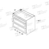 Base 27" - American Oak 27 Inch 3 Drawer Base Cabinet
